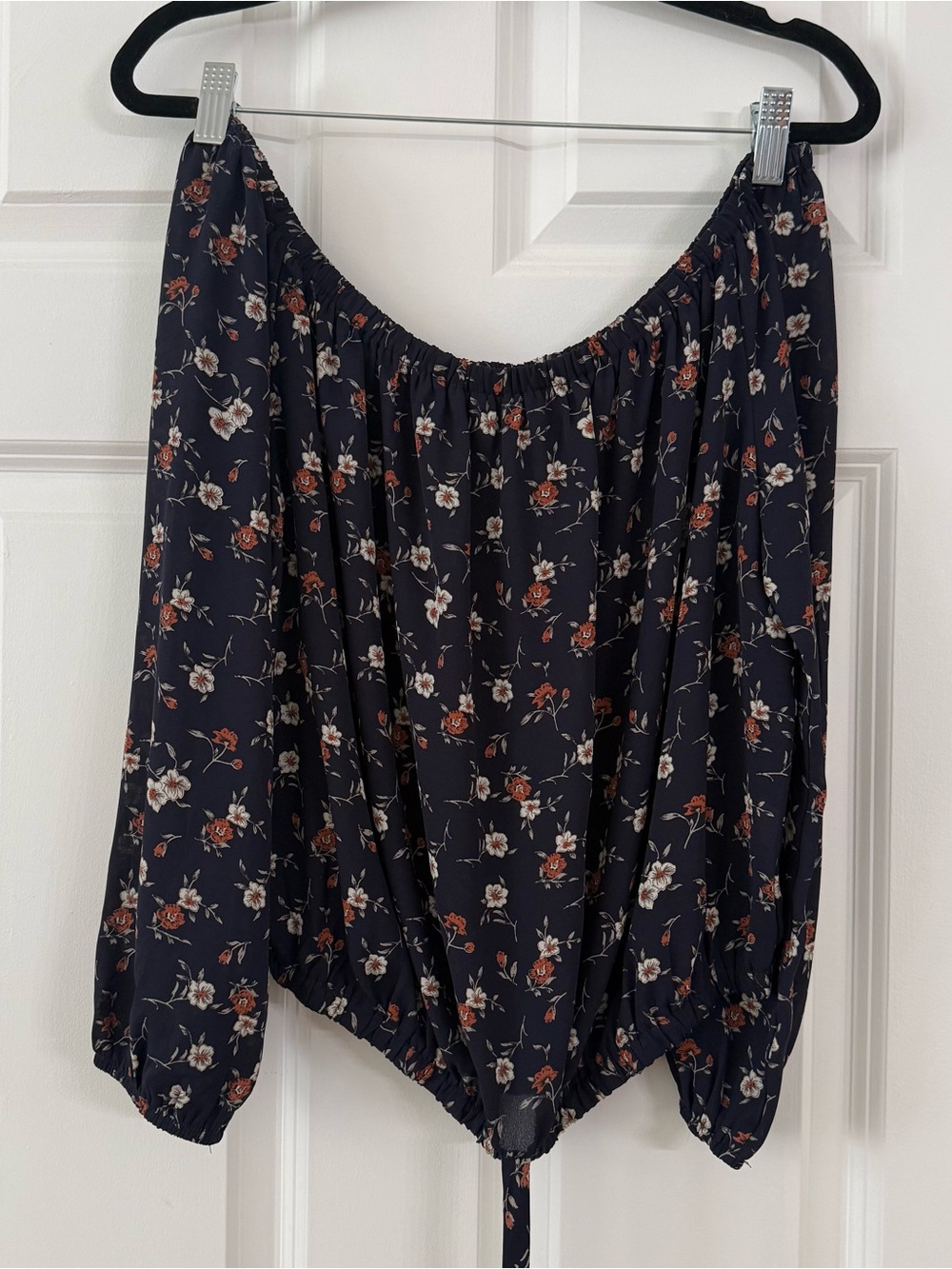 Alice Blue Navy Floral Off-Shoulder Top with Rust Accents